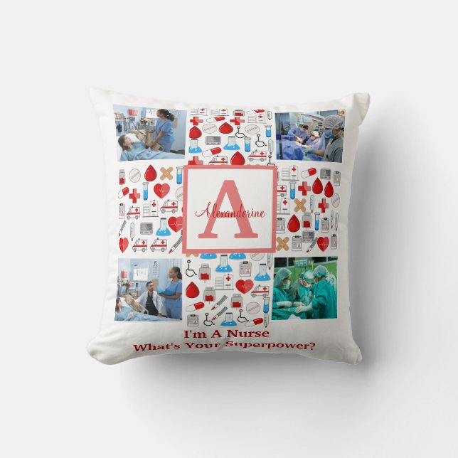 Happy Nurses Day 4 photo collage cross monogram Throw Pillow (Front)