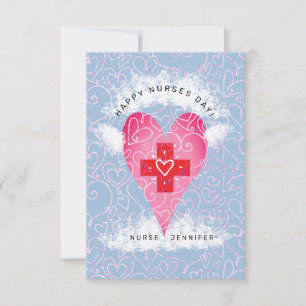 Happy Nurses Day Blue Pink Heart Personalized Thank You Card