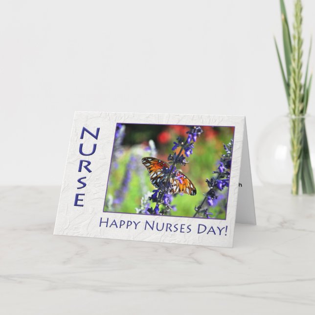 Happy Nurses Day Butterfly and Flowers Card (Front)