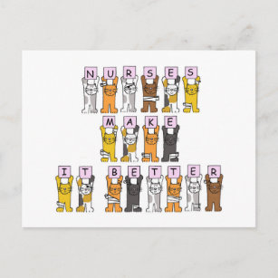 Happy Nurses Day Cartoon Cats in Bandages Postcard