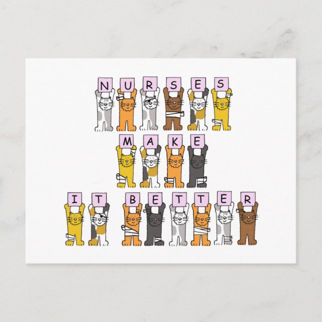 Happy Nurses Day Cartoon Cats in Bandages Postcard (Front)