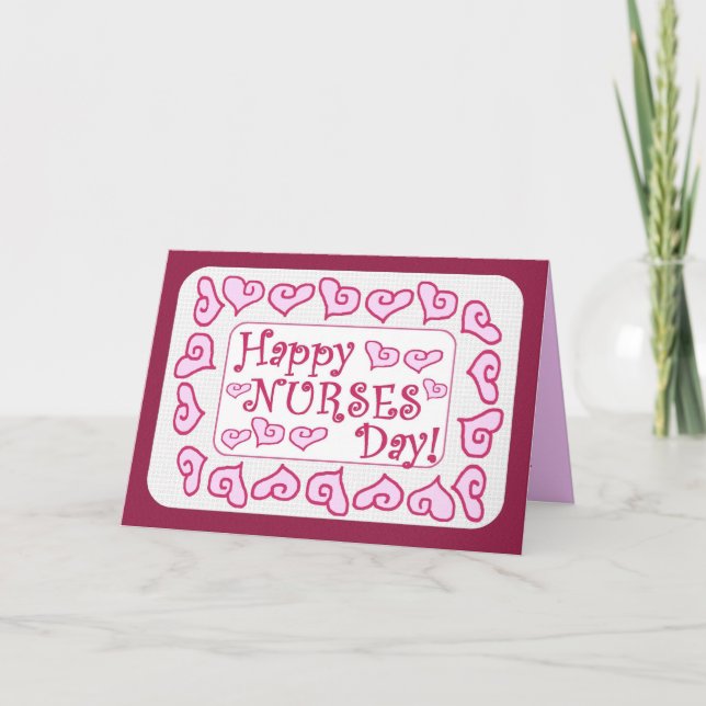 Happy Nurses Day Customizable Card - Pink Hearts (Front)