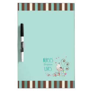 Happy Nurses Day, Cute Bird on Stripes Dry Erase Board