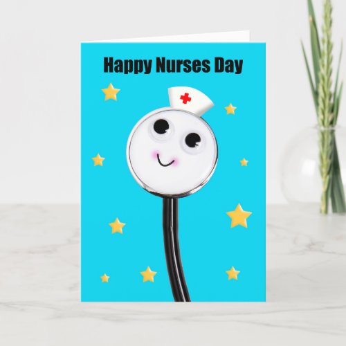 Happy Nurses Day Cute Stethoscope With Stars Holiday Card