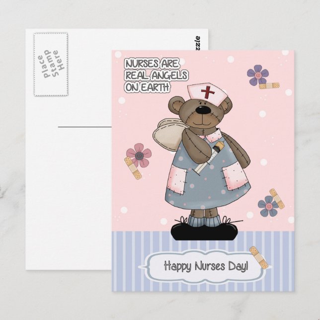Happy Nurses Day. Cute Teddy Bear Angel Postcard (Front/Back)