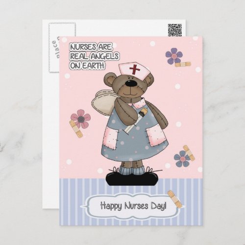 Happy Nurses Day Cute Teddy Bear Angel Postcard