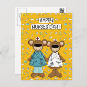 Happy Nurses Day. Cute Teddy Bears Postcard