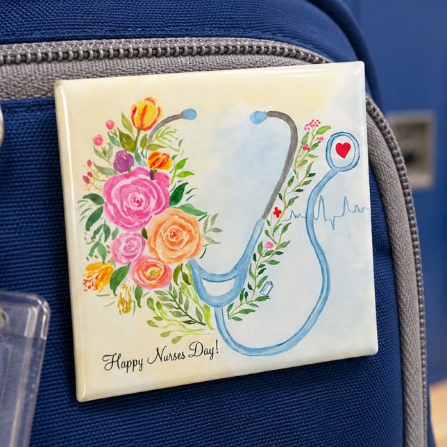 Happy Nurses Day Floral Stethoscope Appreciation Button (Creator Uploaded)