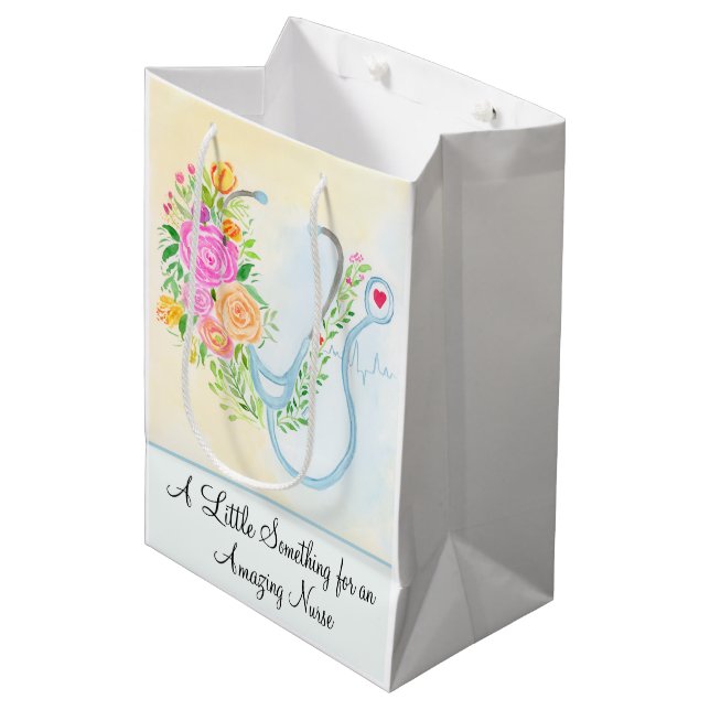 Happy Nurses Day Floral Stethoscope Appreciation Medium Gift Bag (Front Angled)