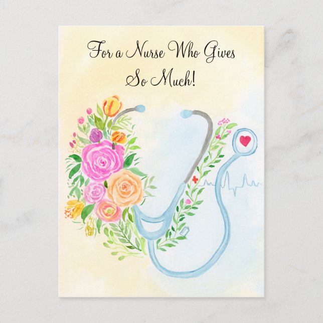 Happy Nurses Day Floral Stethoscope Appreciation Postcard (Front)