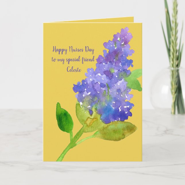 Happy Nurses Day Friend Lilac Custom Name Card (Front)