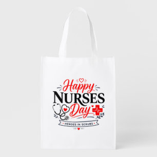 Happy Nurses day heroes in scrubs Grocery Bag