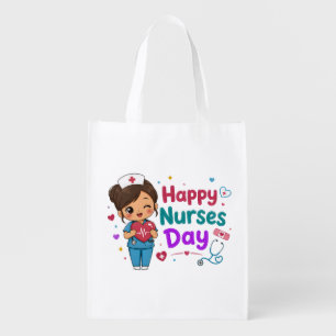 Happy Nurses day heroes in scrubs Grocery Bag