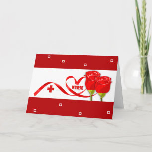 Happy Nurses Day. Red Roses and Heart Thank You Card