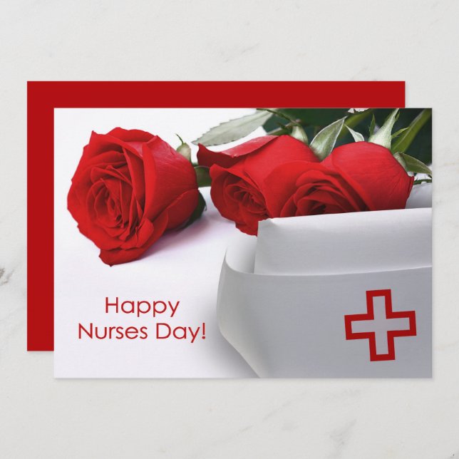 Happy Nurses Day. Red Roses Custom Flat Card (Front/Back)