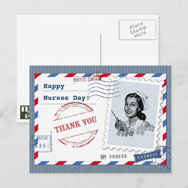 Happy Nurses Day. Retro Nurse Postcard (Front/Back)