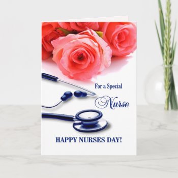 Happy Nurses Day.  Roses And Stethoscope Card by artofmairin at Zazzle