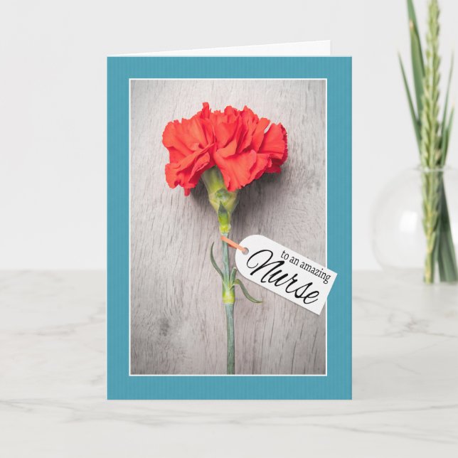 Happy Nurses Day Single Red Carnation Flower  Holiday Card (Front)