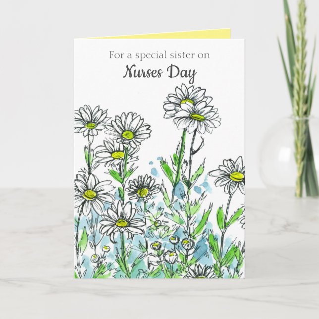 Happy Nurses Day Sister White Daisy Flowers Card (Front)