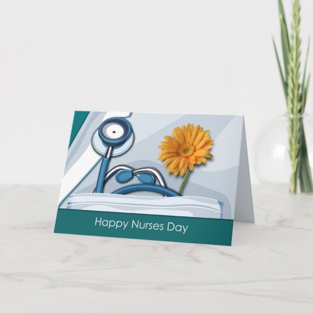 Happy Nurses Day. Stethoscope and Daisy Card (Front)