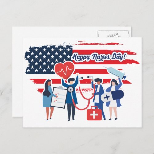 Happy Nurses Day USA Patriotic Design  Postcard