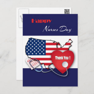 Happy Nurses Day. USA Patriotic  Postcard