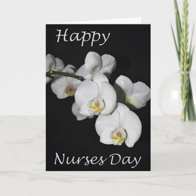 Happy Nurses Day White Orchid Flower Card (Front)