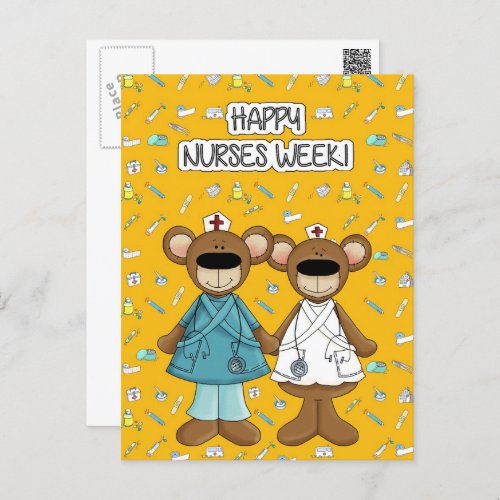 Happy Nurses Week  Cute Teddy Bears  Postcard