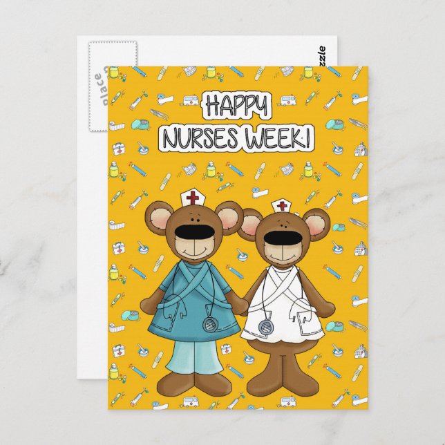 Happy Nurses Week.  Cute Teddy Bears  Postcard (Front/Back)