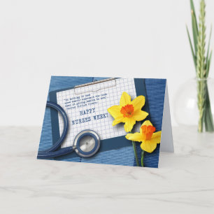 Happy Nurses Week. Daffodils and Stethoscope Letterpress Thank You Card