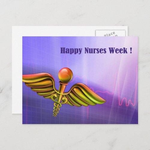 Happy Nurses Week Medical Caduceus Postcard