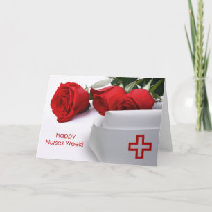 Happy Nurses Week. Red Roses and Nurse Cap Card