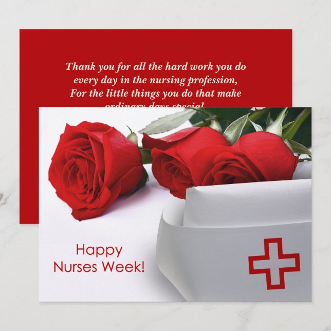 Happy Nurses Week. Red Roses and Nurse Cap Card (Front/Back)