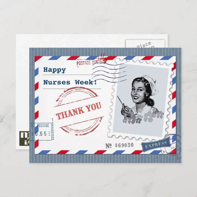 Happy Nurses Week. Retro Nurse Postcard (Front/Back)