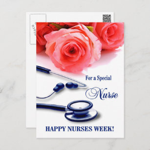 Happy Nurses Week.  Roses and Stethoscope Postcard