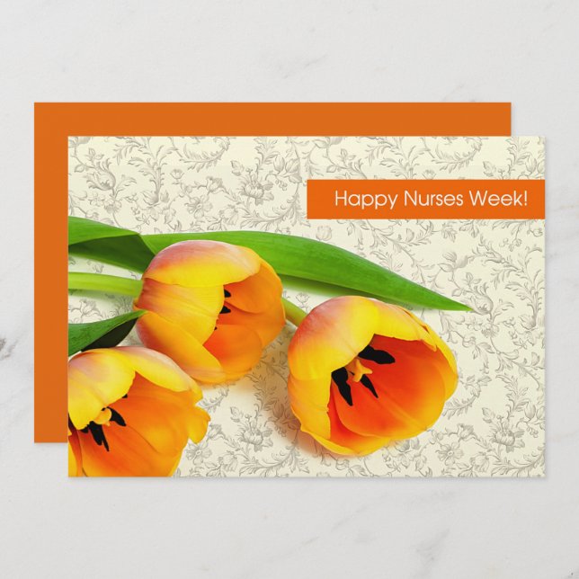 Happy Nurses Week.  Spring Tulips Flat Card (Front/Back)
