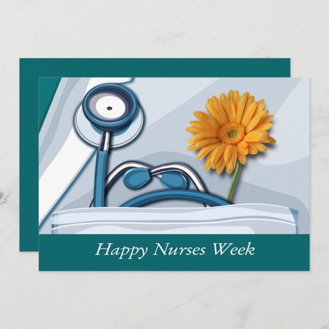 Happy Nurses Week. Stethoscope and Daisy Card (Front/Back)