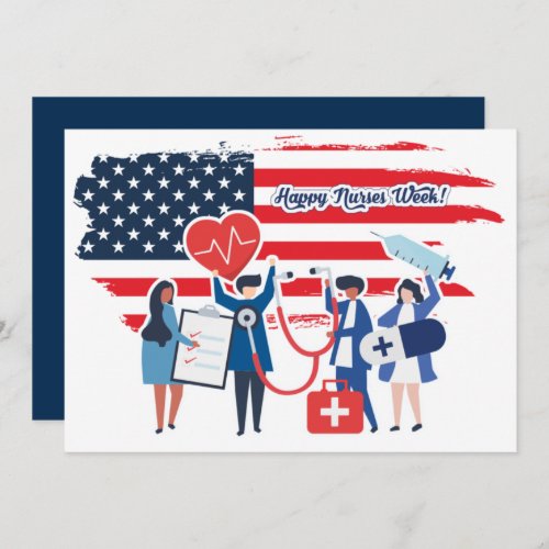 Happy Nurses Week USA Patriotic Custom Flat Cards