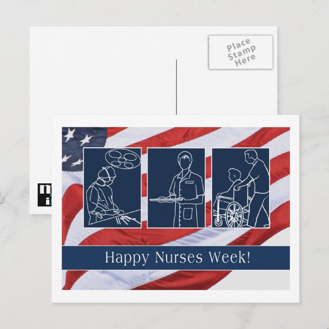 Happy Nurses Week. USA Patriotic Postcard (Front/Back)