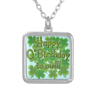 Happy O'Birthday to Me with Shamrocks Silver Plated Necklace