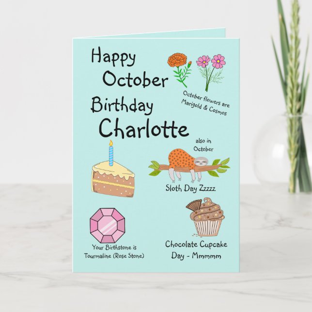 Happy October Birthday Folded Greeting Card (Front)