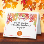Happy October Birthday Wife with Pumpkin  Card<br><div class="desc">This minimalist October birthday card features a frame of different autumn leaves with mixed berries and acorns and a pumpkin for a birthday card for your wife.</div>