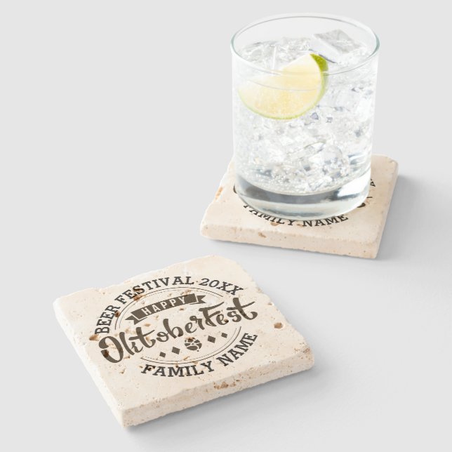 Happy Octoberfest Modern Typography Beer Festival Stone Coaster (Side)