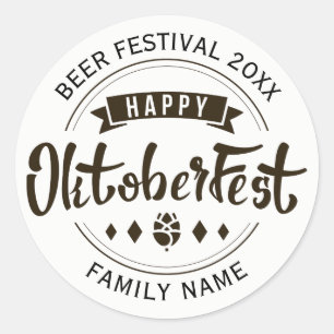 Happy Octoberfest Modern Typography Template 2 Classic Round Sticker