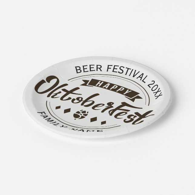 Happy Octoberfest Modern Typography Template Paper Plates (Angled)