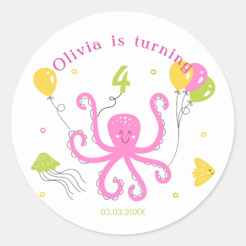 Happy Octopus Birthday Classic Round Sticker
