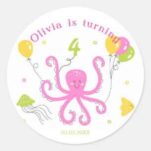 Happy Octopus Birthday Classic Round Sticker
