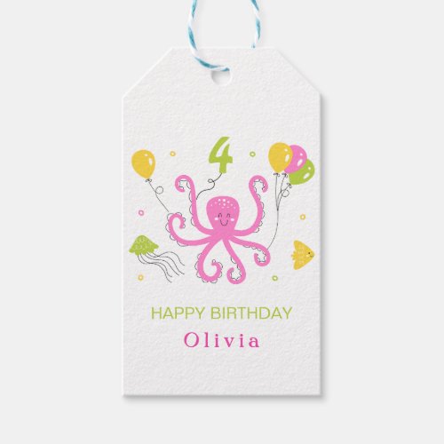 Happy Octopus Birthday Gift Tags