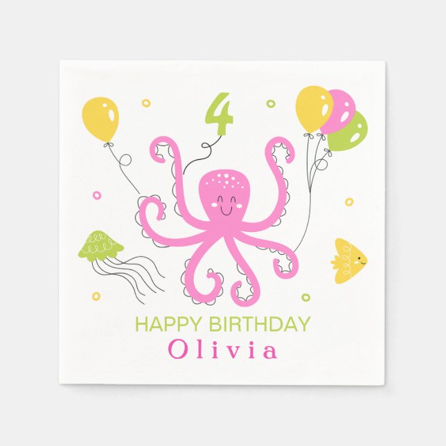 Happy Octopus Birthday Napkins (Front)