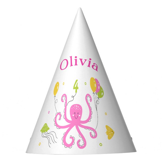 Happy Octopus Birthday Party Hat (Front)